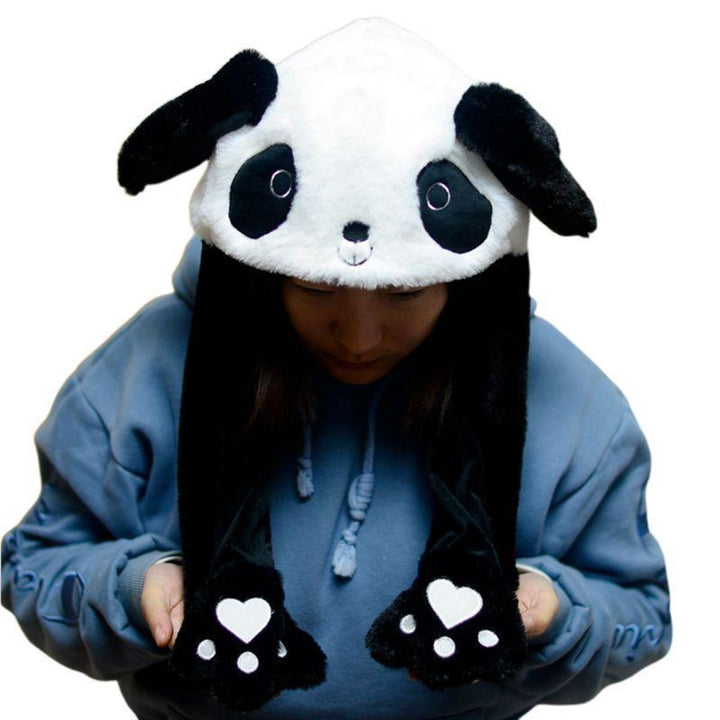 Panda Furry Animal Head Knit Beanie Hat