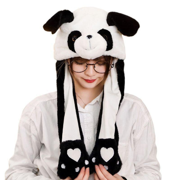 Panda Furry Animal Head Knit Beanie Hat