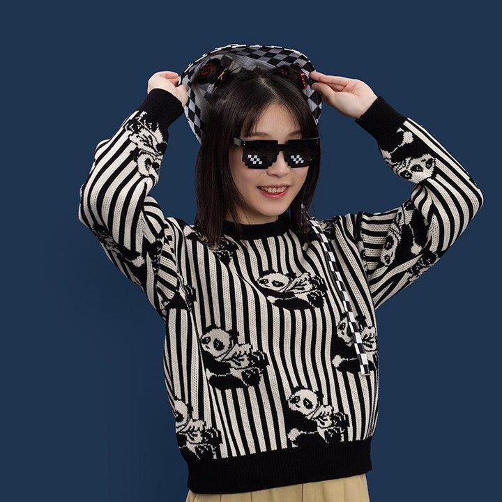 Panda Hoodie Striped Woman