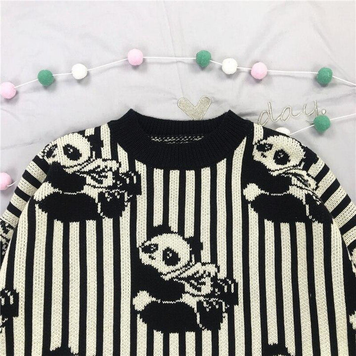 Panda Hoodie Striped Woman